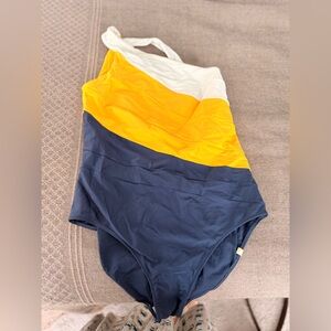 summersalt Yellow White and Navy Colorblock One-Piece Swimsuit